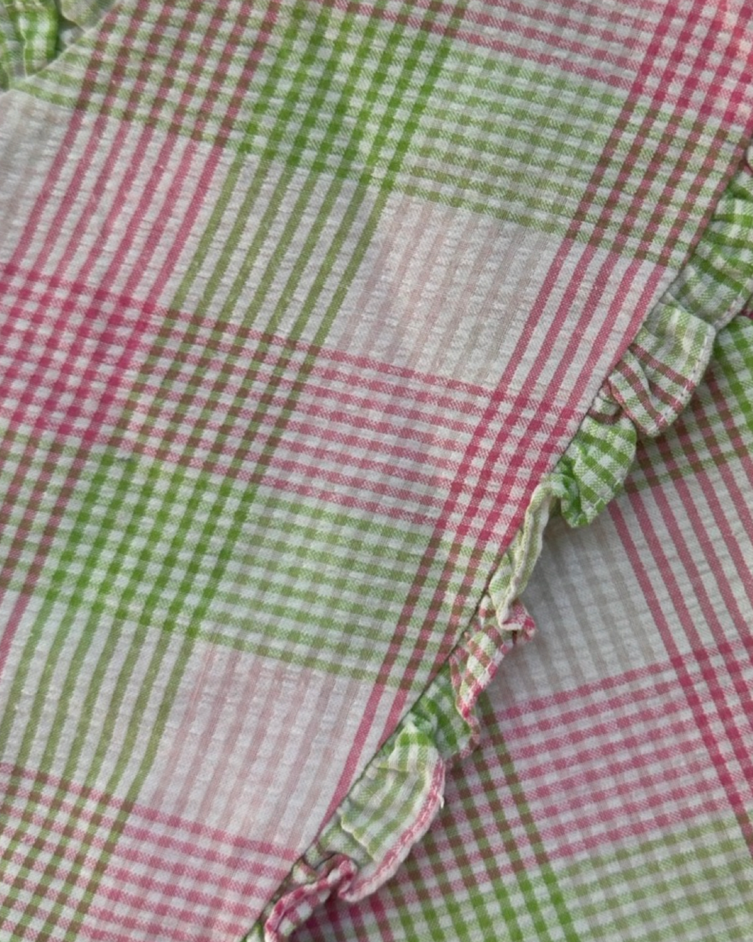 9M Baby Girl Petit Ami Pink / Green Plaid Cross Back Pinafore Top and Ruffle Bottom Bloomers
