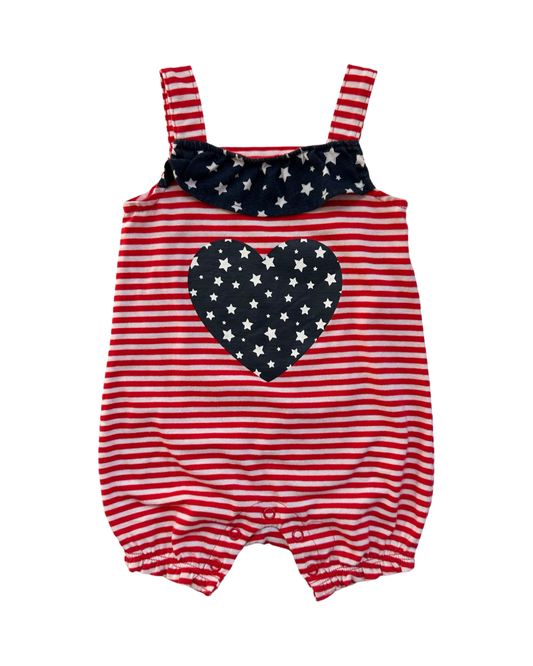 0-3M Baby Girl Patriotic Red / White Striped Bubble