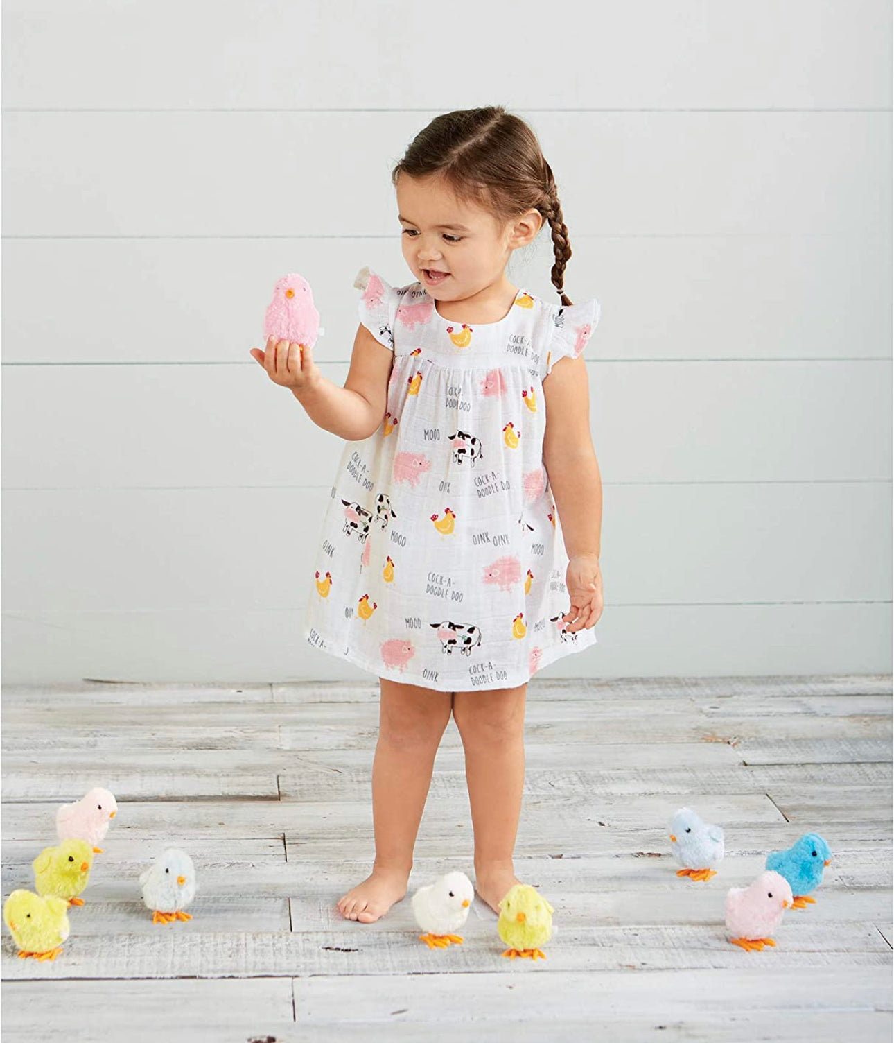 9M Baby -12M Baby Girl Mud Pie Farm Animal Muslin Dress w/ Bloomers