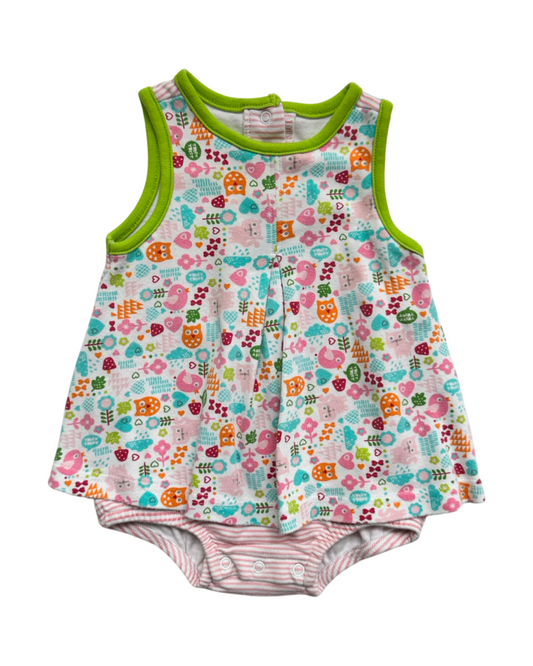 6M Baby Girl Zutano Vintage Cat Owl Bird Onesie Dress