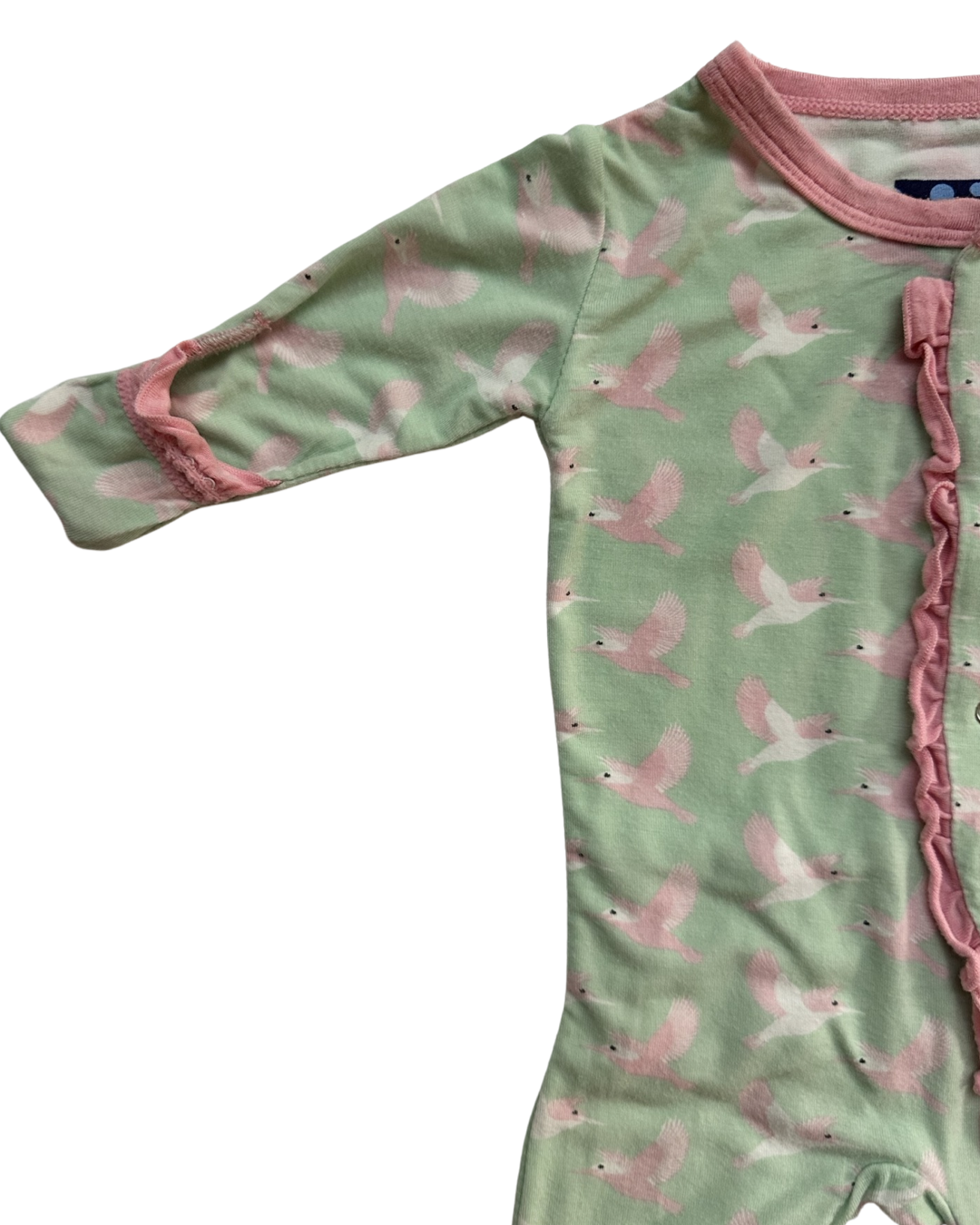 0-3M Baby Girl Bamboo KicKee Pants Pink & Aqua Hummingbird Sleeper