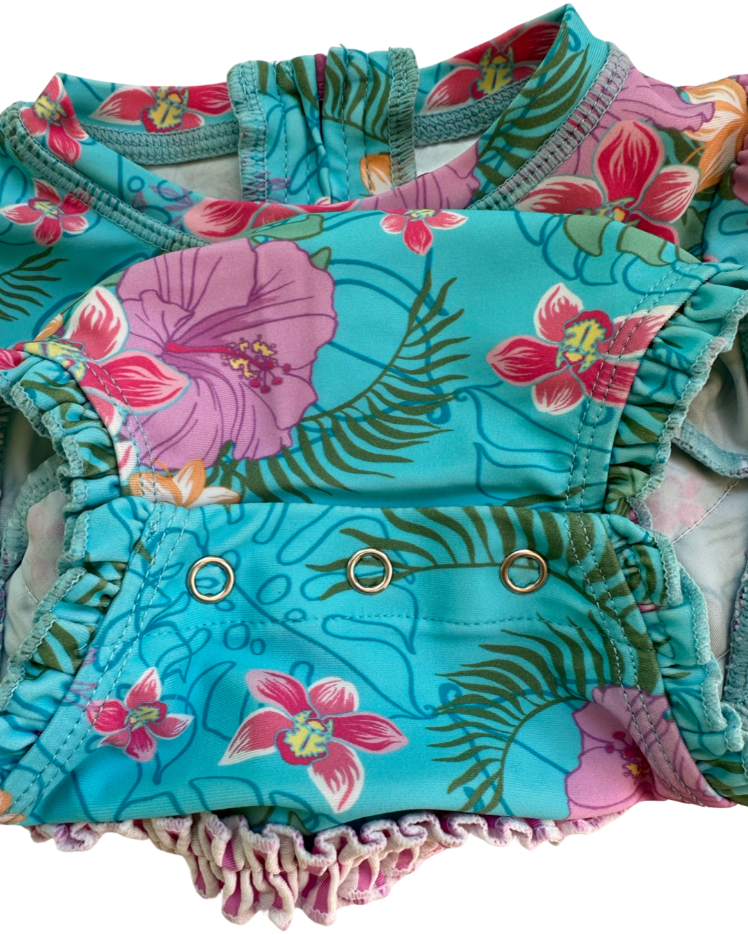 0-3M Baby Girl Hawaiian Print Rufflebutts RashGuard Swim Suit