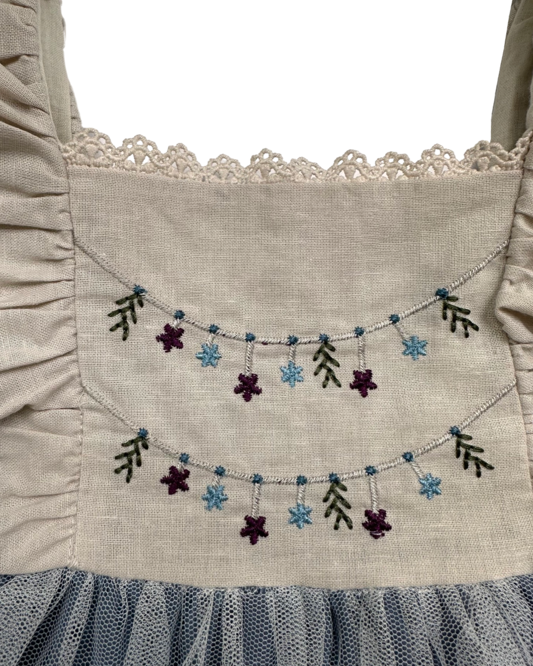 4T Toddler Girl Only Little Once Flutter Sleeve Tulle Dress with Floral Embroidered Top