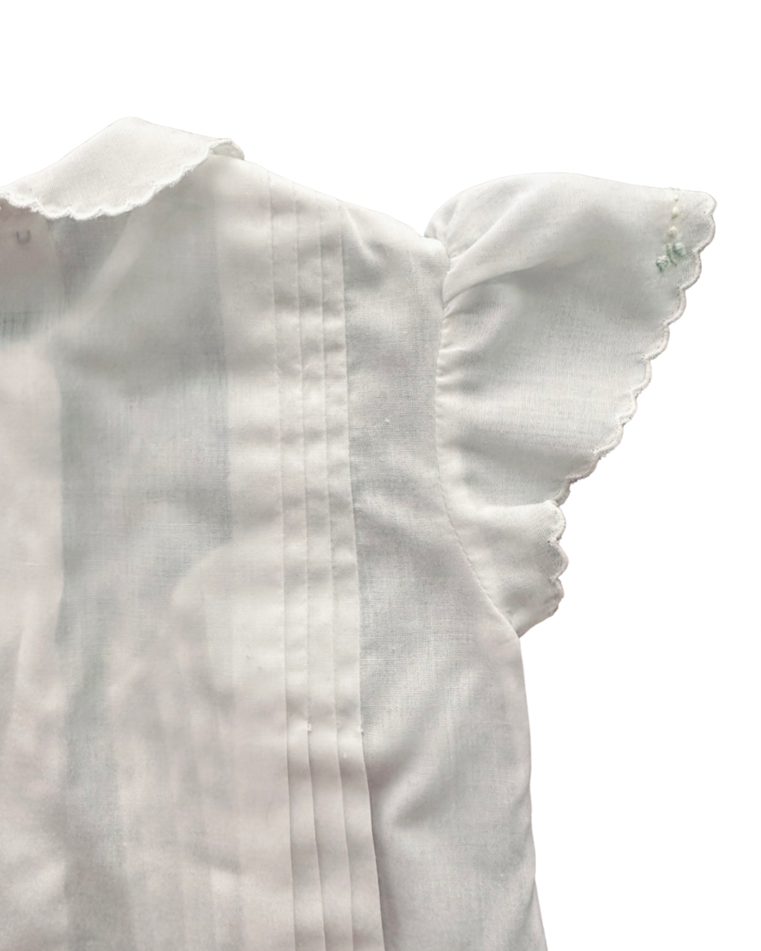 3-6M Baby Girl White Vintage Hand Embroidered Bubble