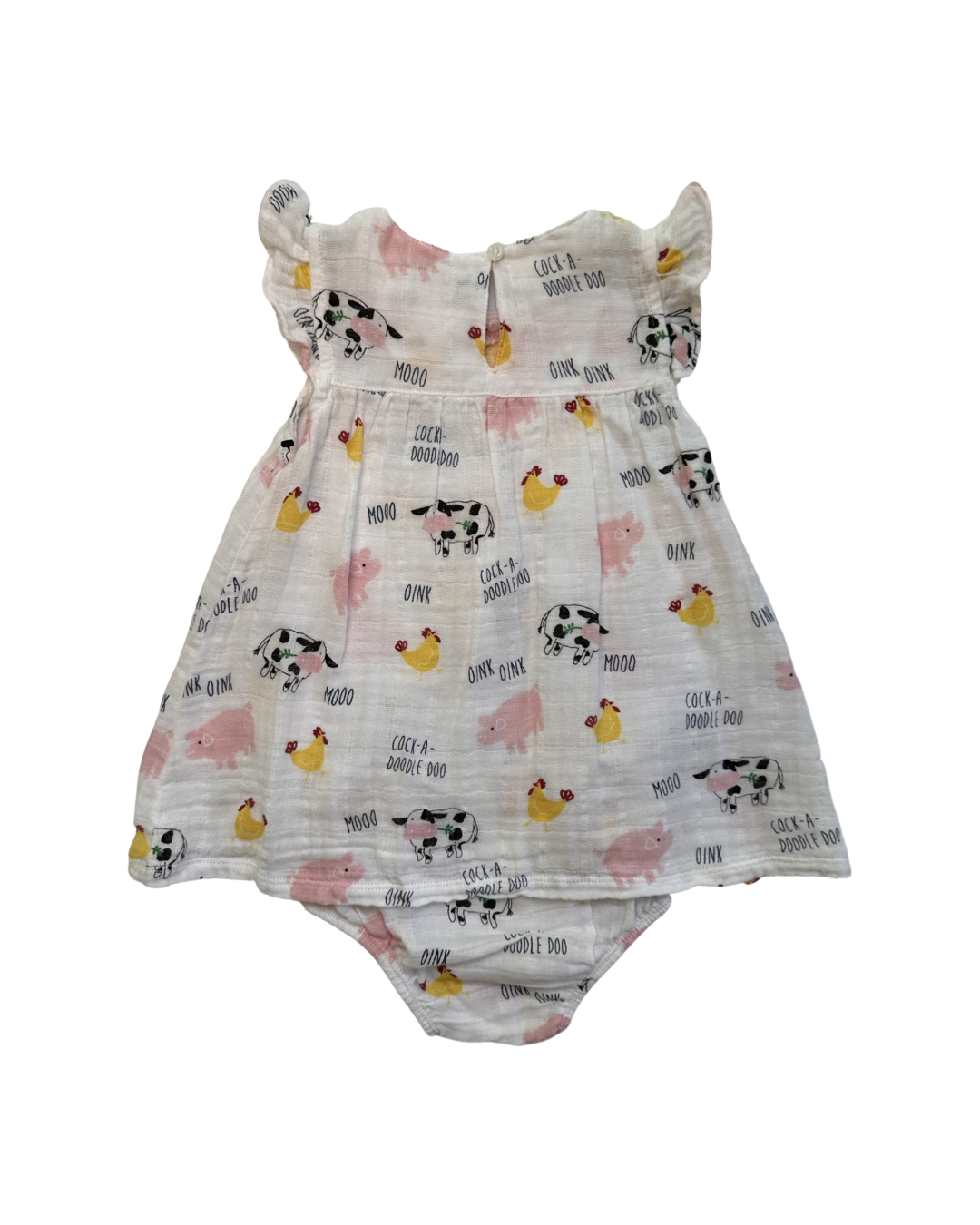 9M Baby -12M Baby Girl Mud Pie Farm Animal Muslin Dress w/ Bloomers