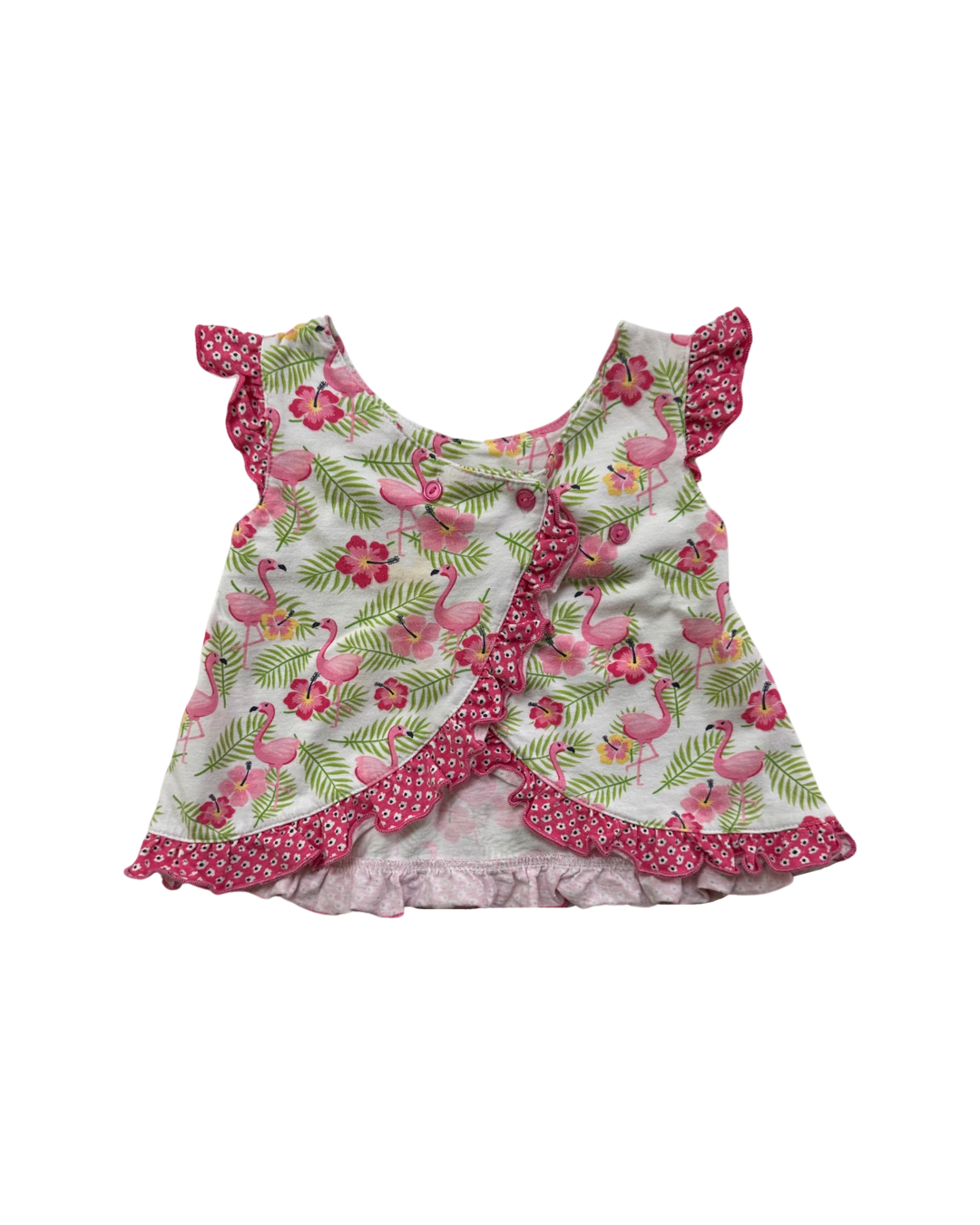 18M Baby Girl Nannette Baby Pink Flamingo Pinafore Top with Rufflebutt Bloomers