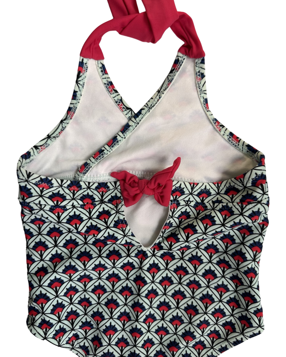 2T Toddler Girl Tea Collection  Red / Aqua Geometric One Piece Swim Suit