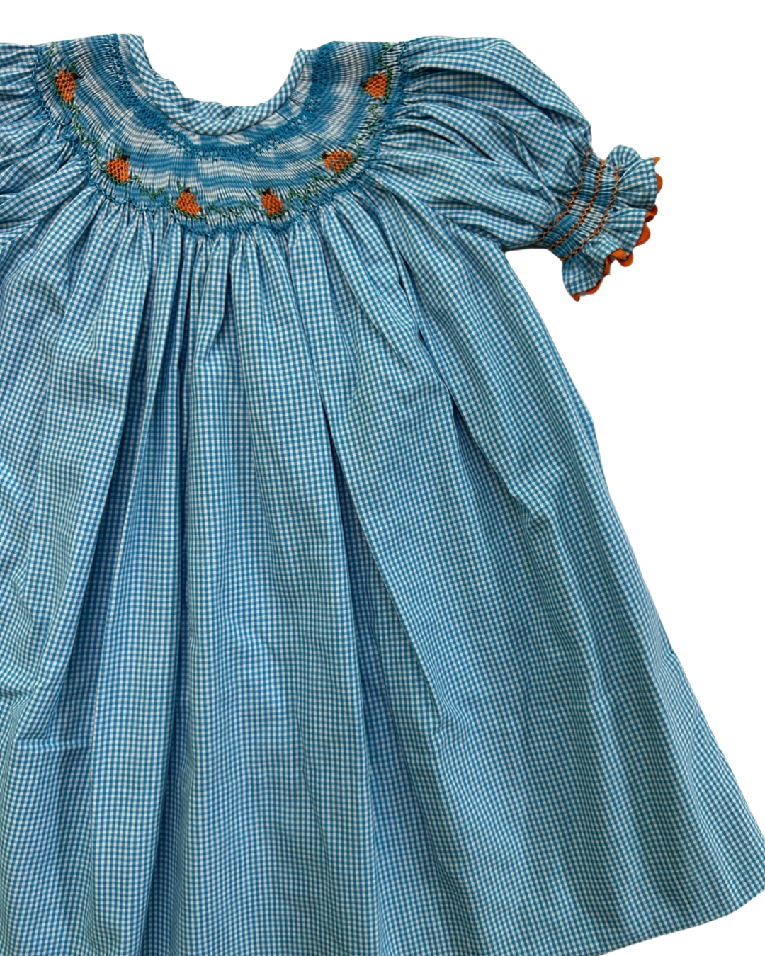 12M Baby Girl Blue Gingham Smocked Pumpkin Dress