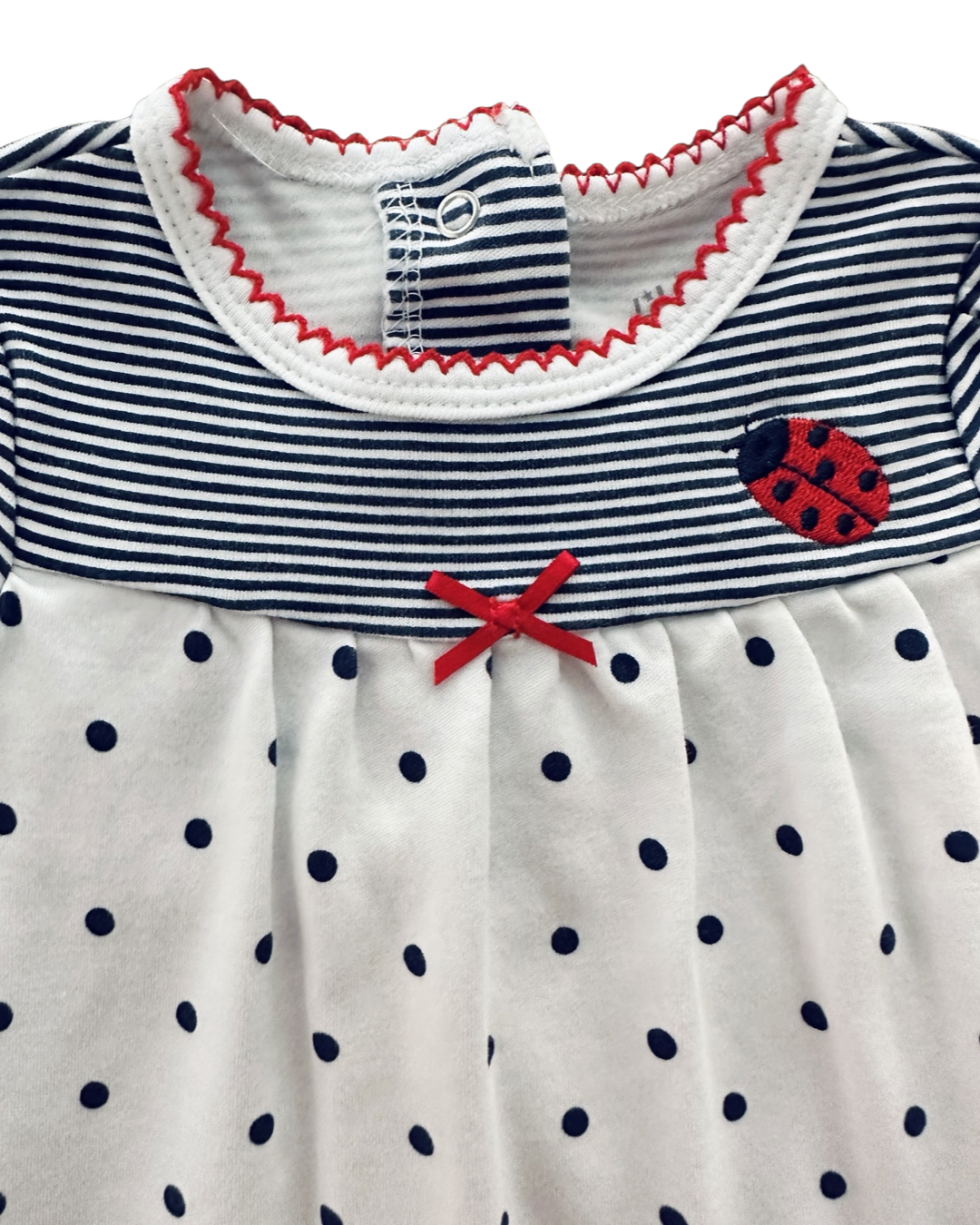 3M Baby Girl Little Me Navy / White Polka Dot Ladybug Onesie Dress