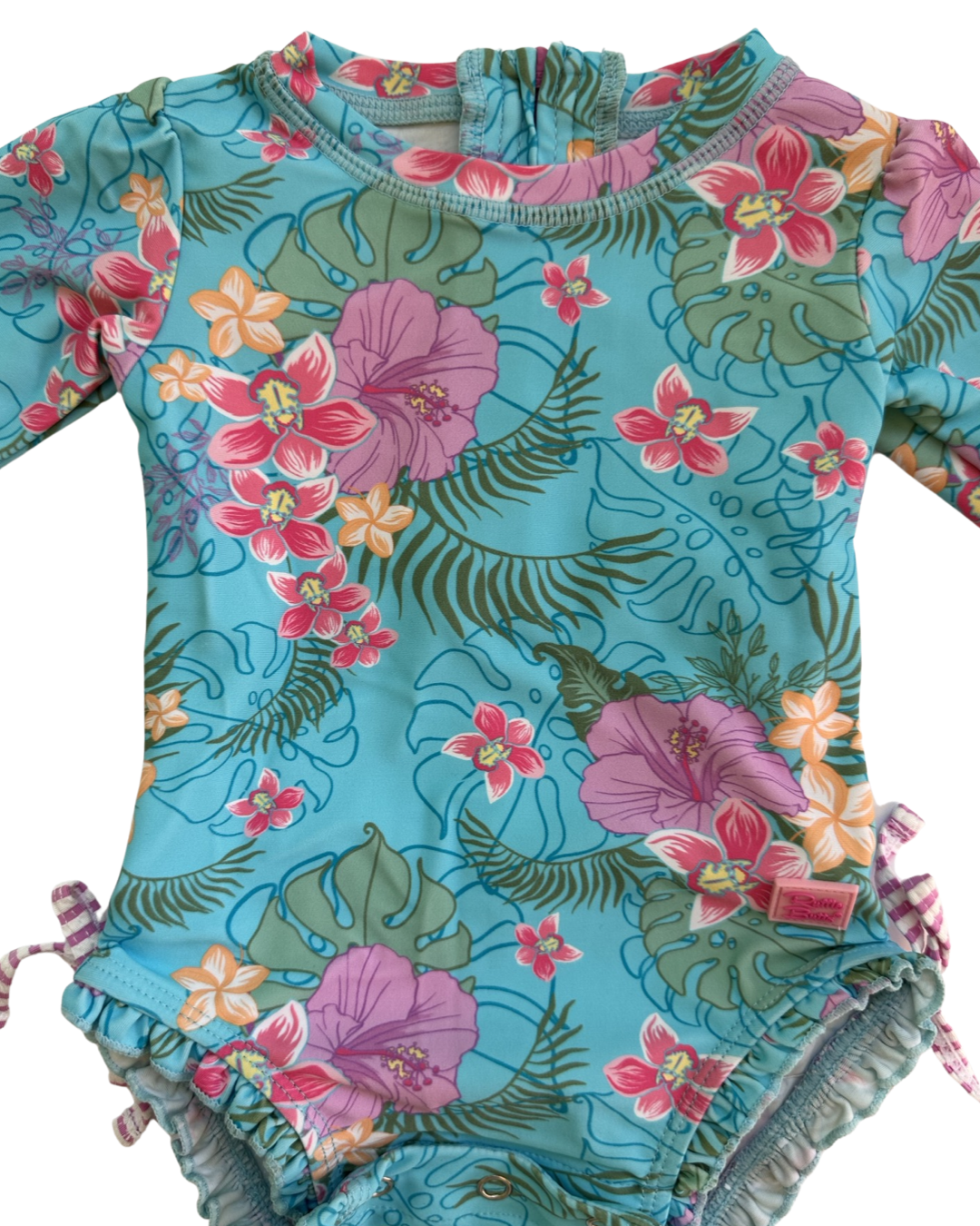 0-3M Baby Girl Hawaiian Print Rufflebutts RashGuard Swim Suit