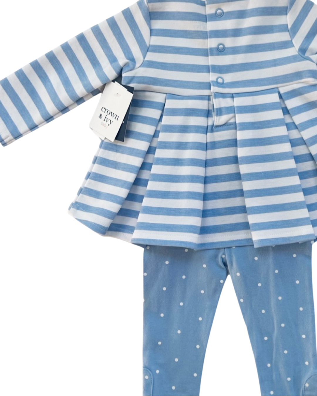 9M Baby Girl Crown & Ivy Blue Striped Long Sleeve Top with Matching Leggings Outfit
