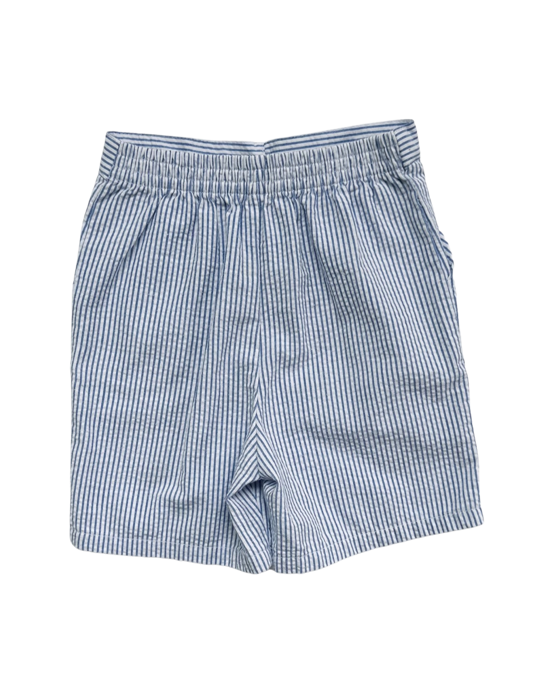 24M Baby Boy Blue Striped Seersucker Shorts with Navy Embroidered Anchors