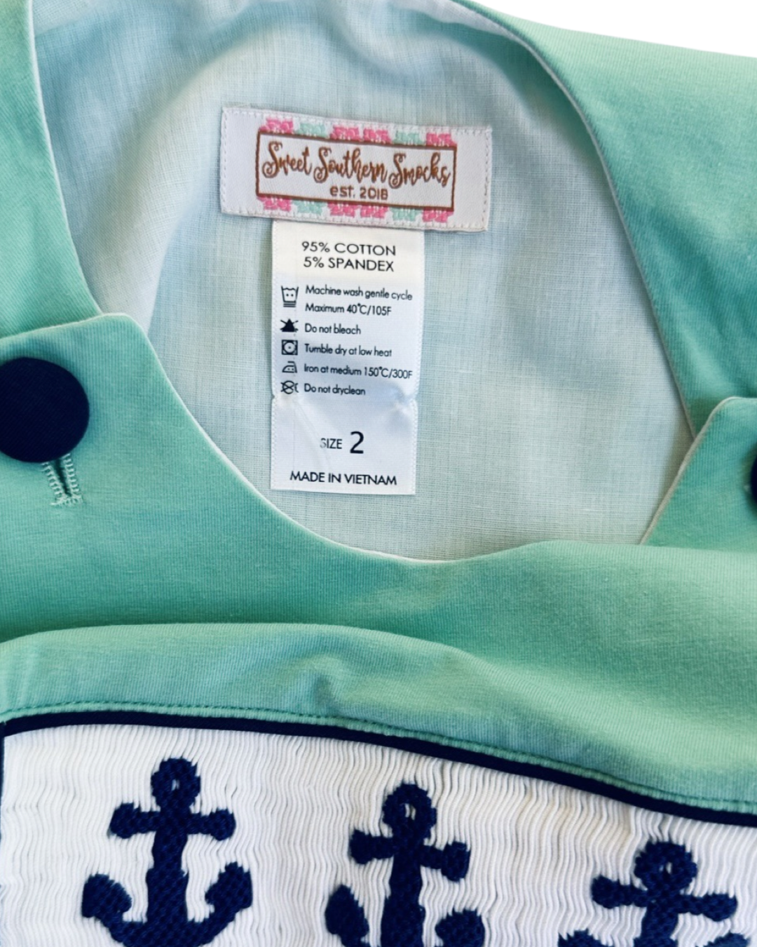 2T Toddler Boy Sweet Southern Smocks Aqua Bubble with Smocked Navy Anchors