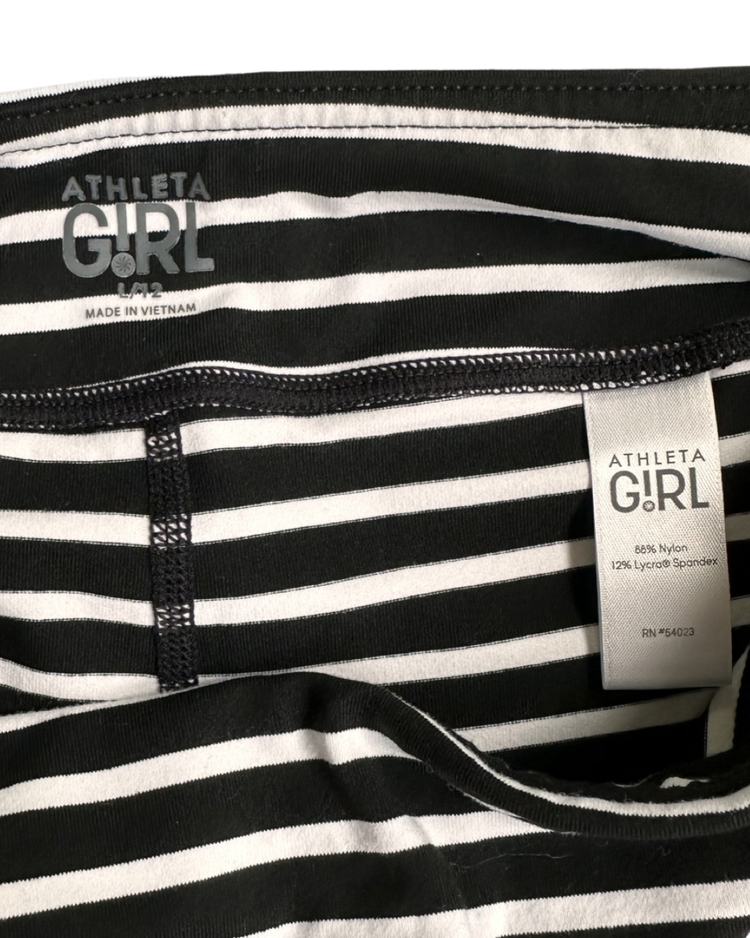 Youth Girls Size 12 Black and White Striped Athleta Girl Athletic Crop Leggings