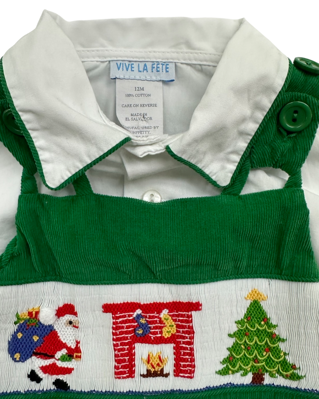 12M Baby Boy Vive La Fete Green Smocked Overall Corduroy Longall with Undershirt