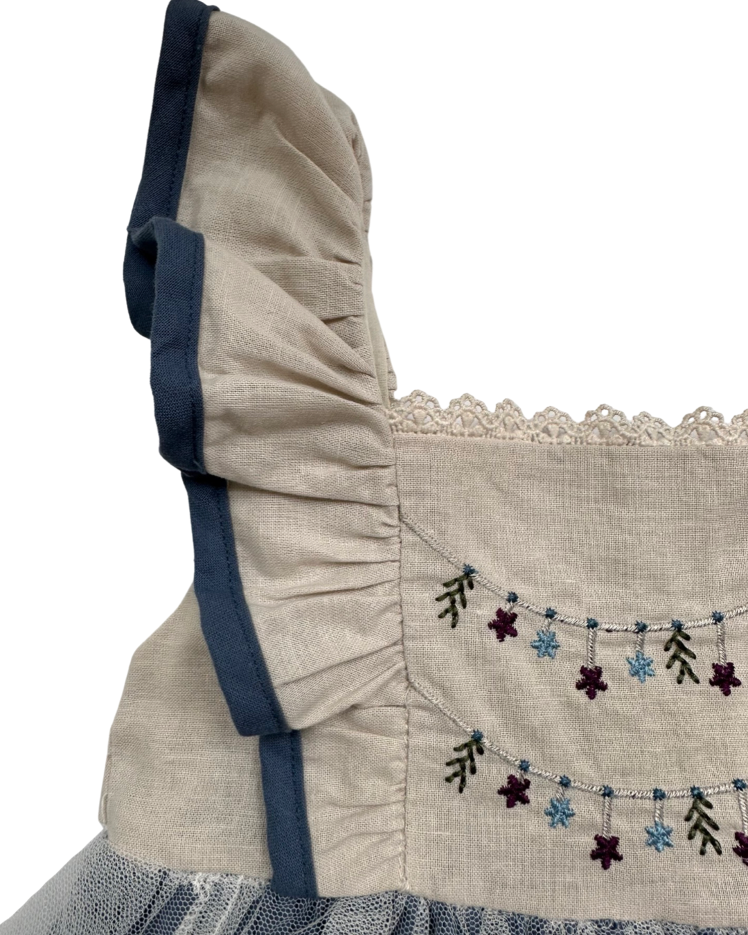 4T Toddler Girl Only Little Once Flutter Sleeve Tulle Dress with Floral Embroidered Top