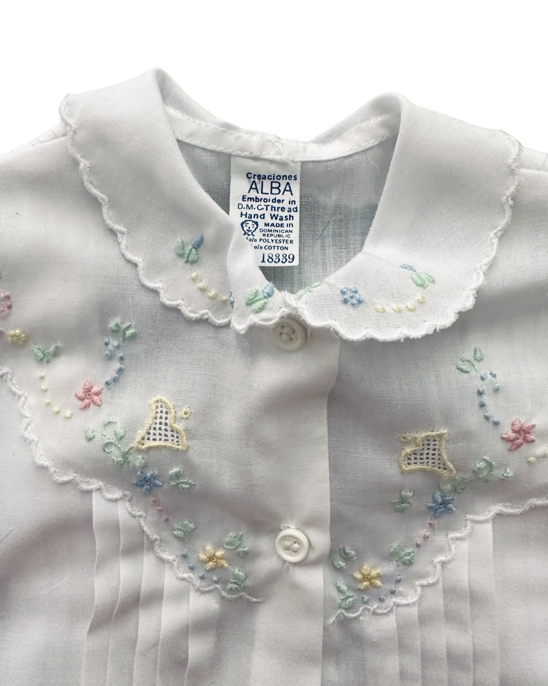 3-6M Baby Girl White Vintage Hand Embroidered Bubble