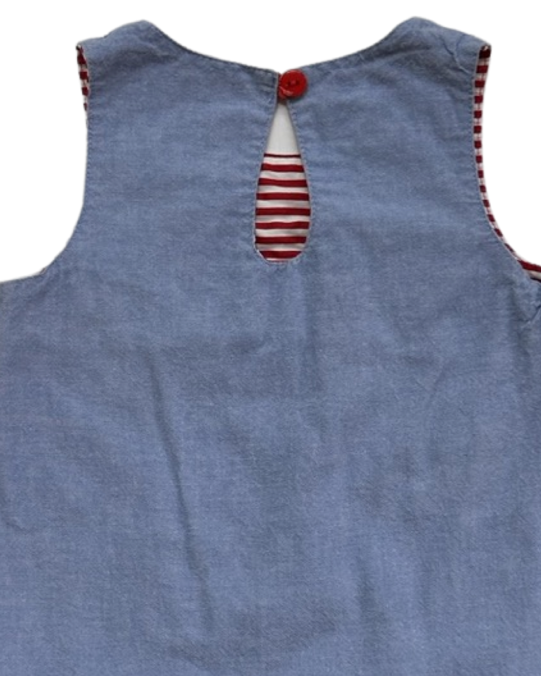 12M Baby Girl Bonnie Baby Chambray Patriotic Dress with Embroidered Fireworks and Red / White & Blue Bows