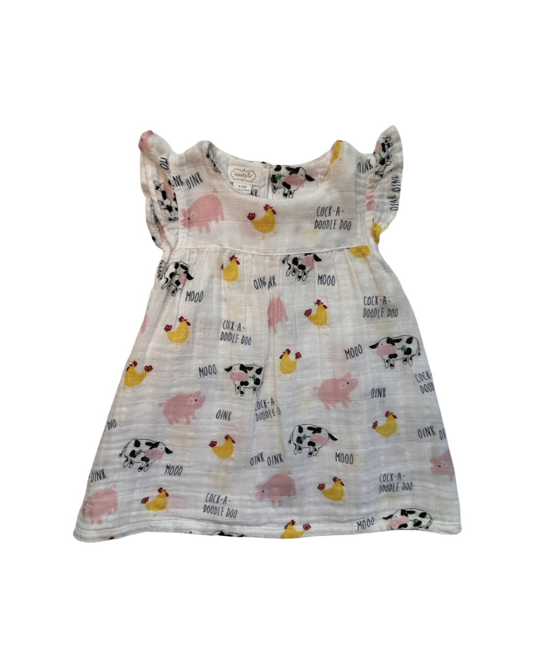 9M Baby -12M Baby Girl Mud Pie Farm Animal Muslin Dress w/ Bloomers
