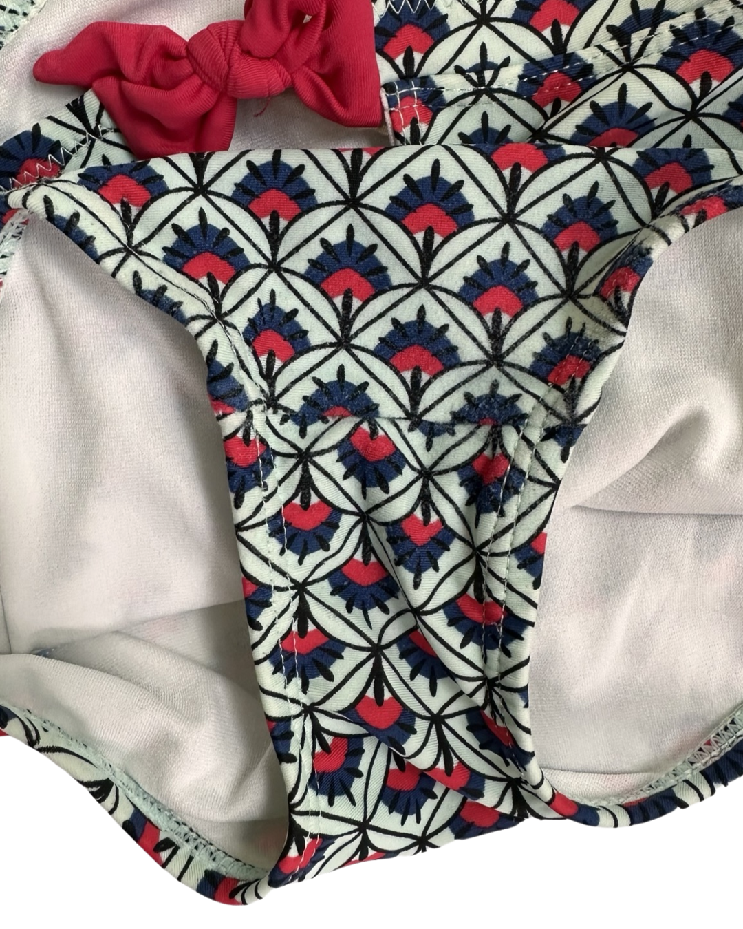 2T Toddler Girl Tea Collection  Red / Aqua Geometric One Piece Swim Suit