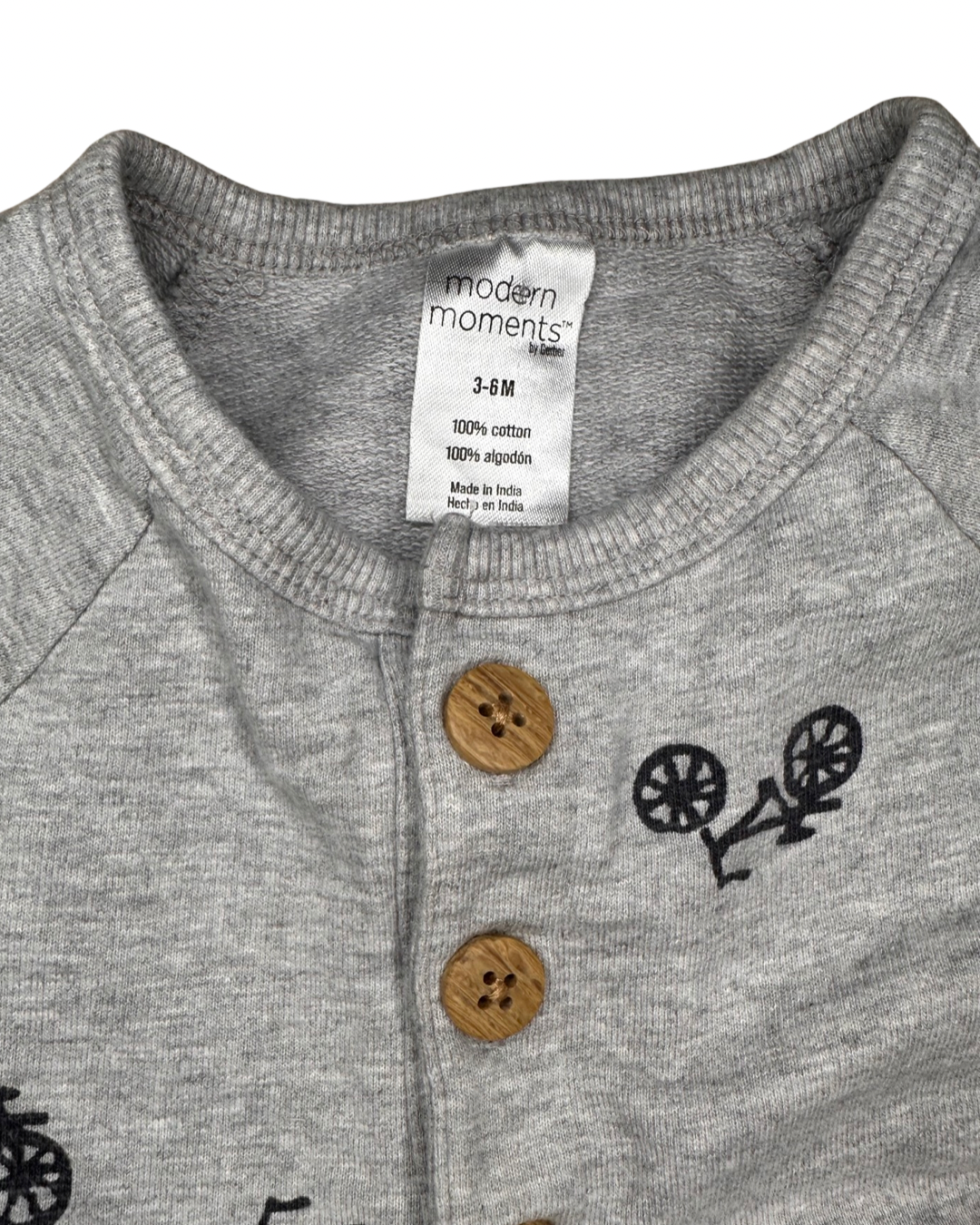 3-6M Baby Boy Modern Moments Gray Bicycle Romper