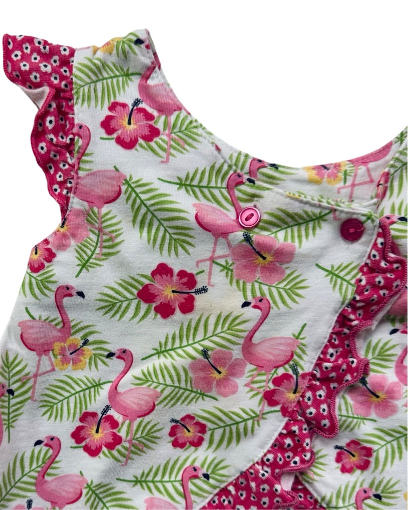 18M Baby Girl Nannette Baby Pink Flamingo Pinafore Top with Rufflebutt Bloomers
