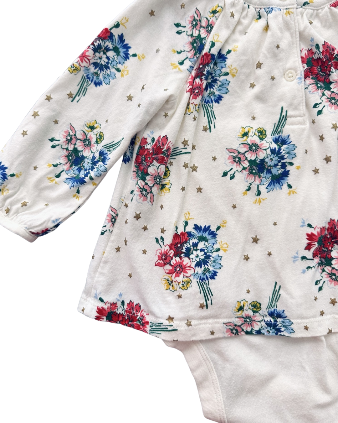 6-12M Baby Girl Baby Gap Floral Star Long Sleeve Onesie Dress