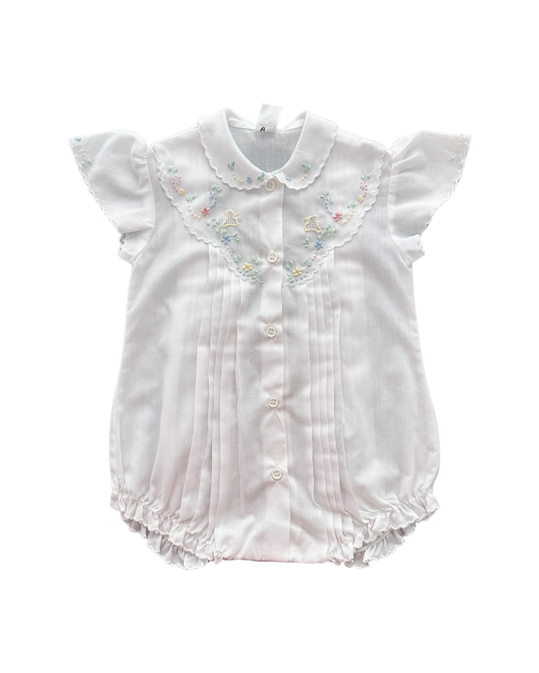 3-6M Baby Girl White Vintage Hand Embroidered Bubble