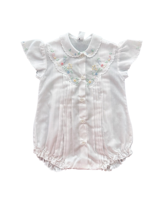 3-6M Baby Girl White Vintage Hand Embroidered Bubble