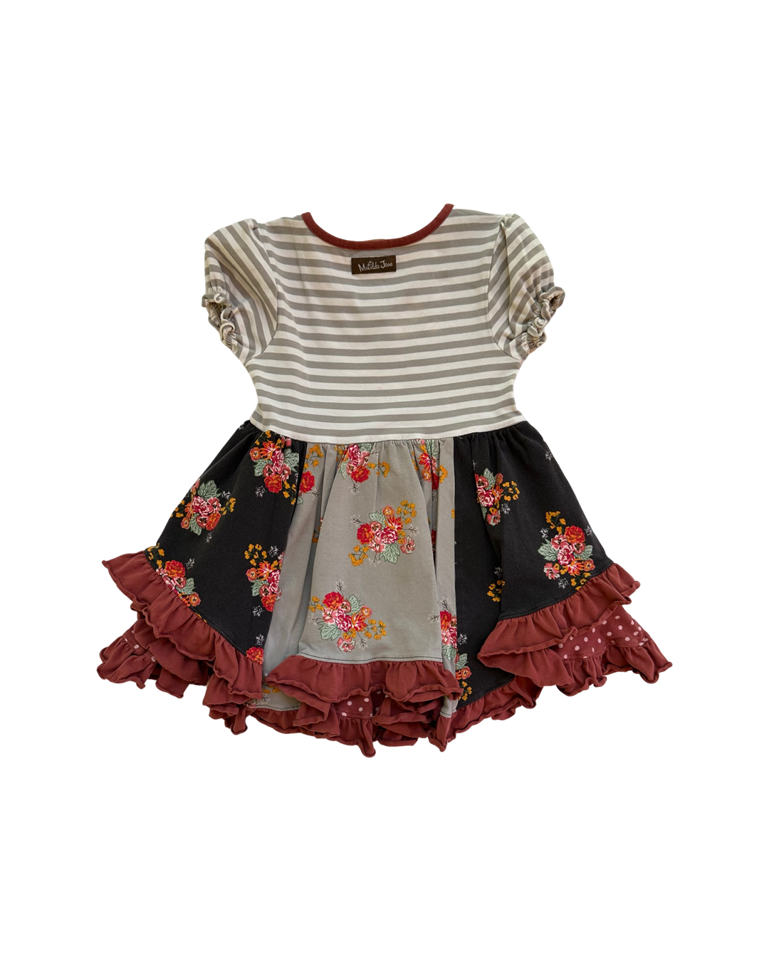 4T Toddler Girl Joanna Gaines w/ Matilda Jane Gray / Maroon Floral Where the Heart Is Dress