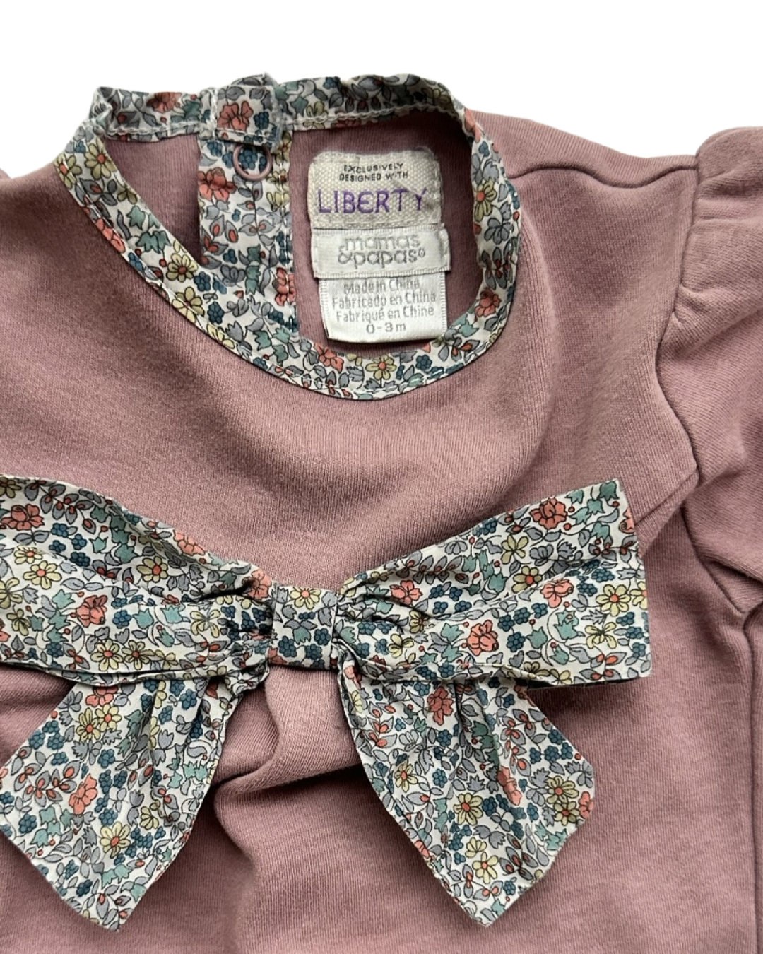 0-3M Baby Girl Mamas & Papas Mauve Sleeper w/ Floral Bow