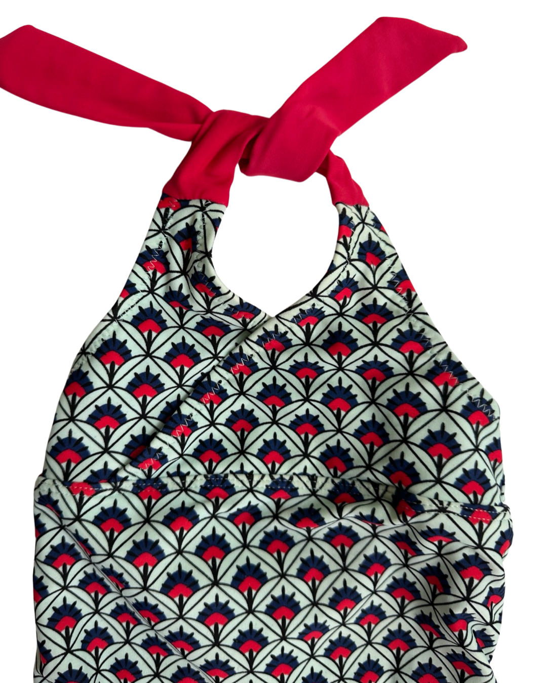 2T Toddler Girl Tea Collection  Red / Aqua Geometric One Piece Swim Suit