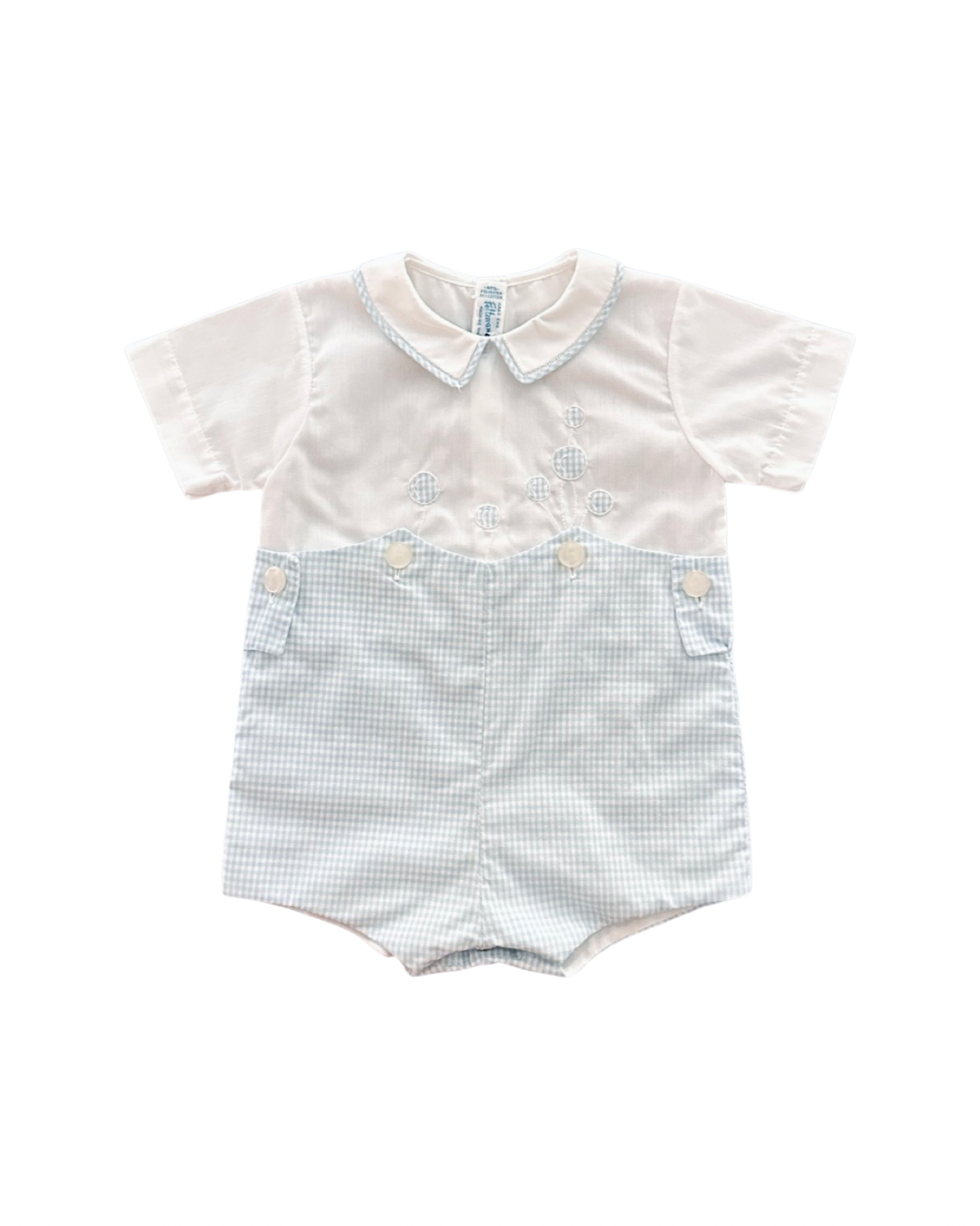 6M Baby Boy Classic Feltman Bros Light Blue Gingham Romper