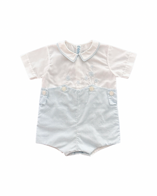 6M Baby Boy Classic Feltman Bros Light Blue Gingham Romper