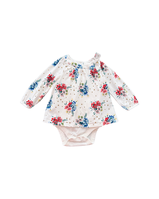 6-12M Baby Girl Baby Gap Floral Star Long Sleeve Onesie Dress