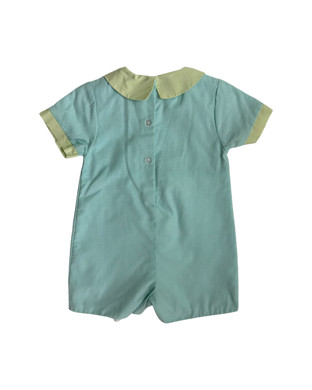 12M Baby Boy Petit Ami Aqua / Green Gingham Tractor Romper