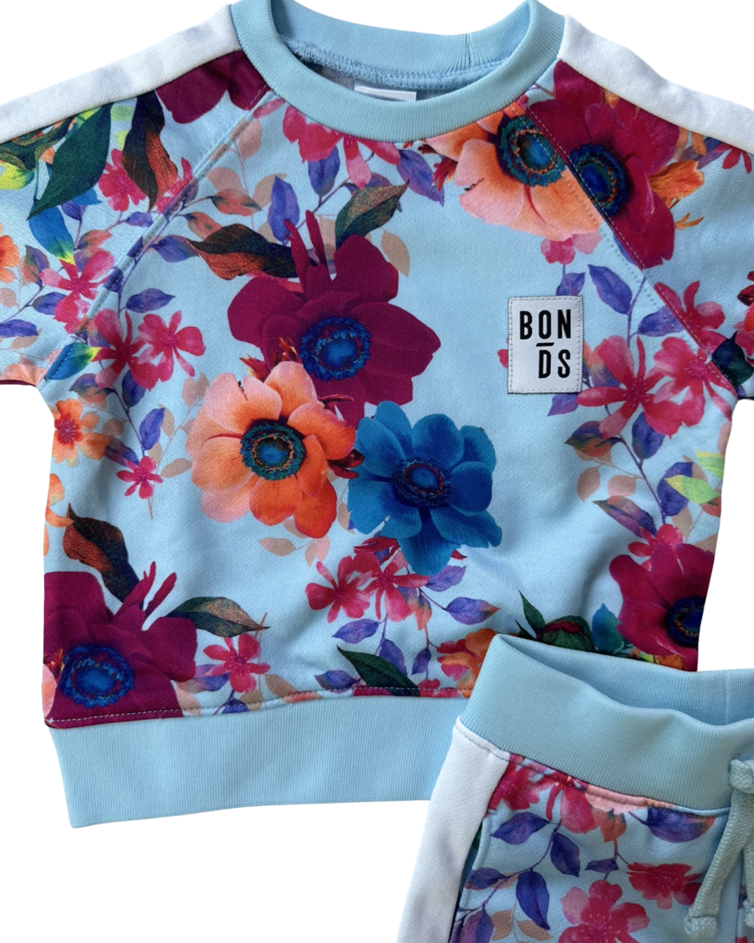 6-12M Baby Girl Size 0 Bonds Wondersuit Blue Floral Jogger Set Sweatshirt & Joggers