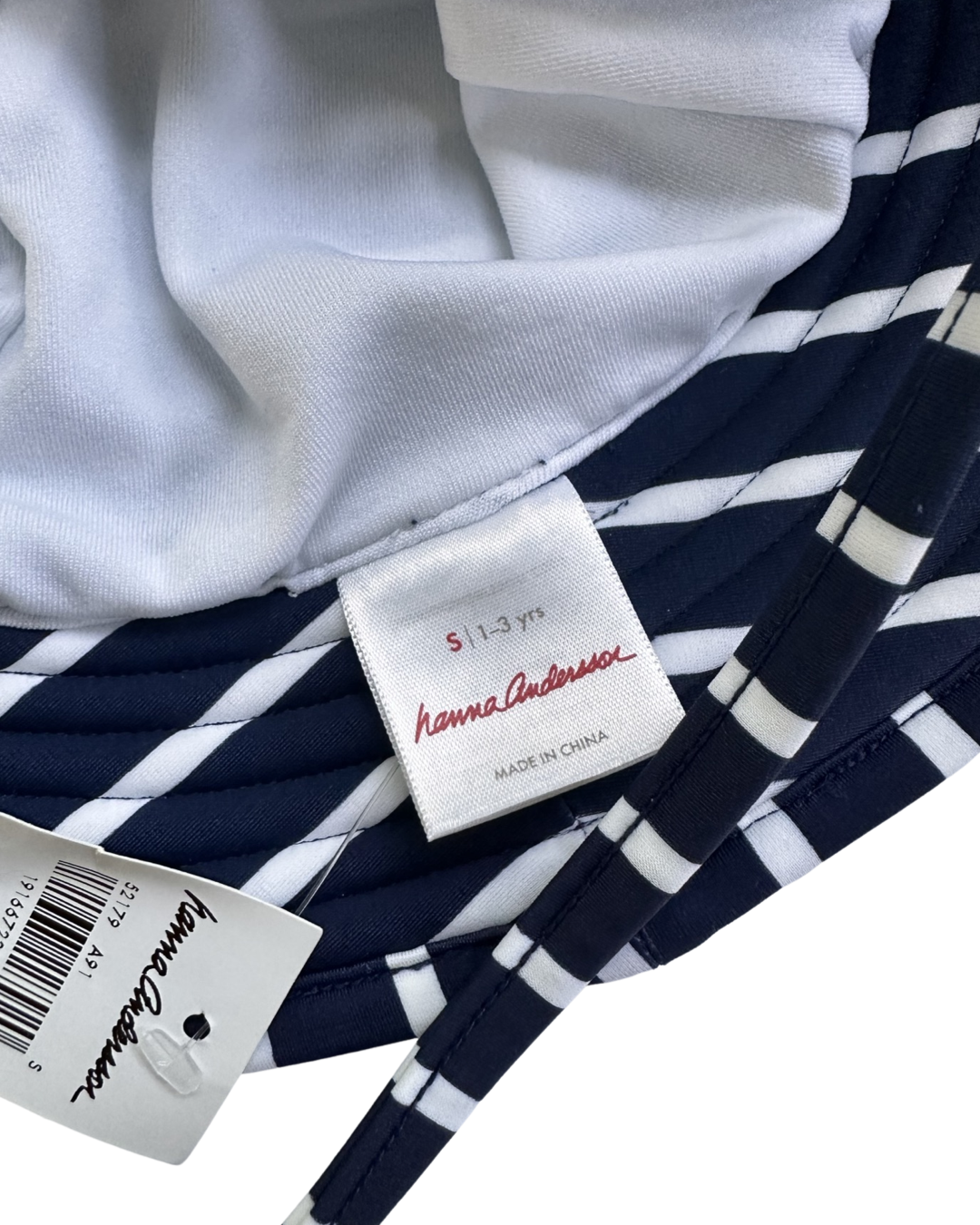 6M-12M Baby Boy Hanna Andersson Navy / White Striped RashGuard Swim Suit & Matching Sun Hat