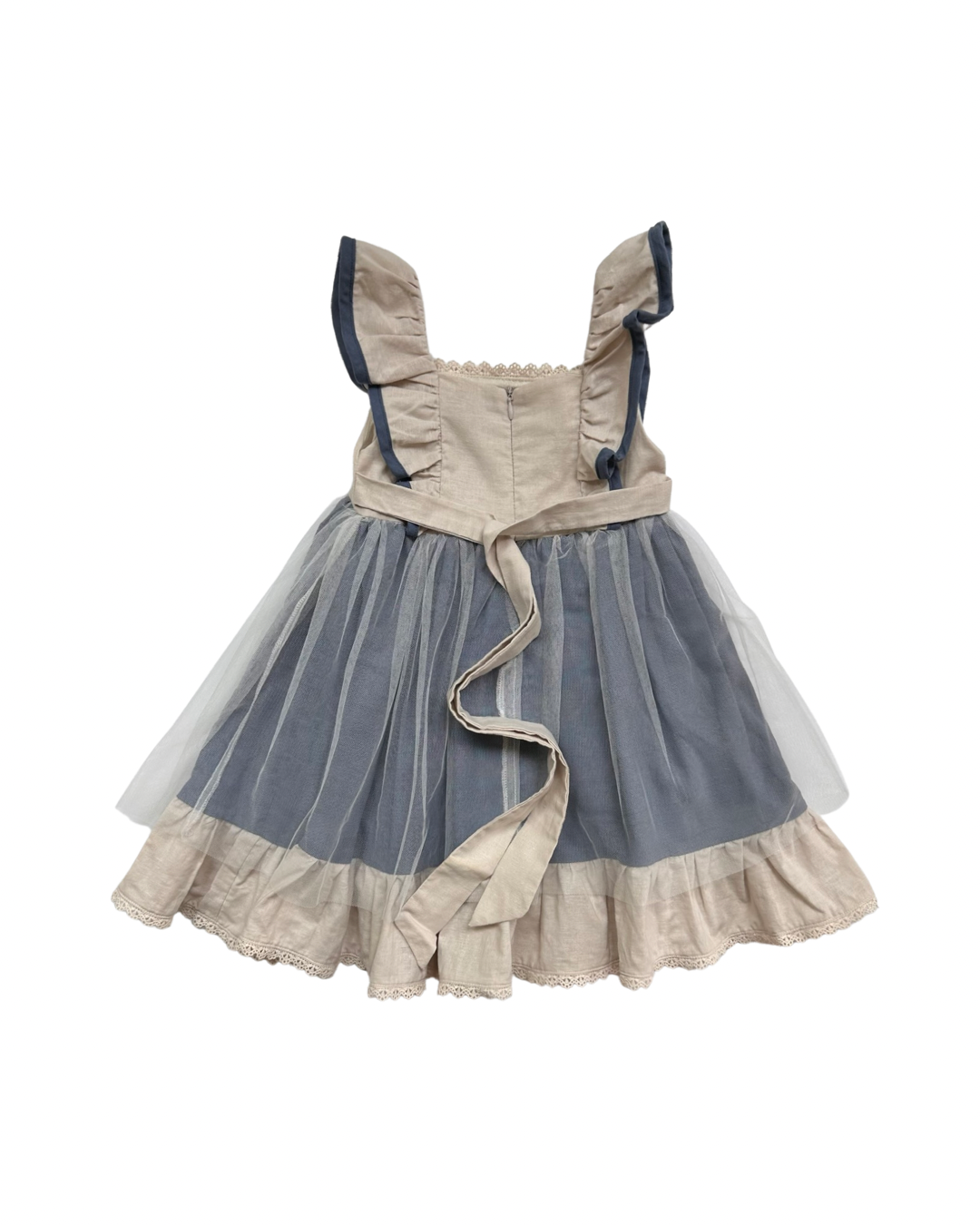 4T Toddler Girl Only Little Once Flutter Sleeve Tulle Dress with Floral Embroidered Top