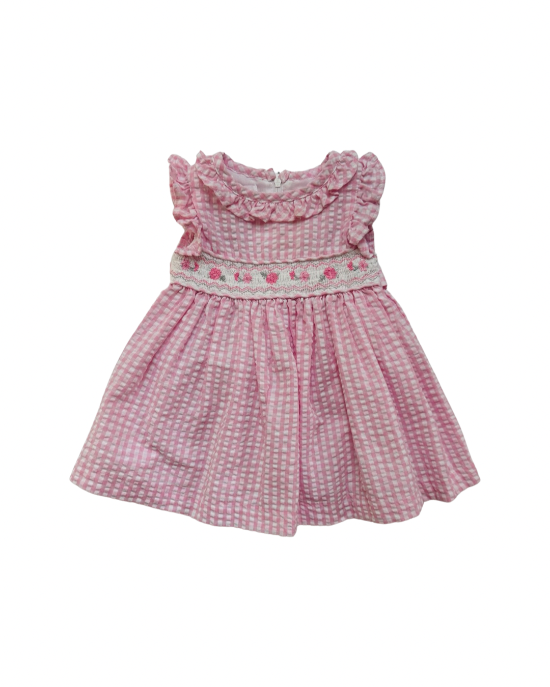 6-9M Baby Girl Pink Gingham Bonnie Baby Smocked Floral Dress with Bloomers
