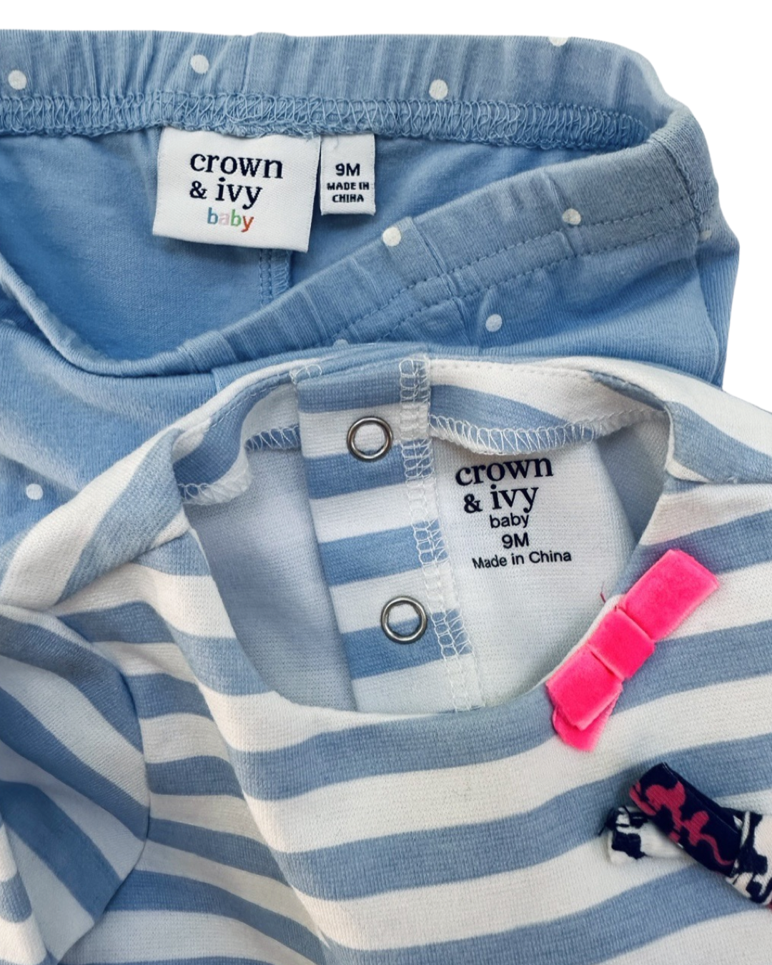 9M Baby Girl Crown & Ivy Blue Striped Long Sleeve Top with Matching Leggings Outfit