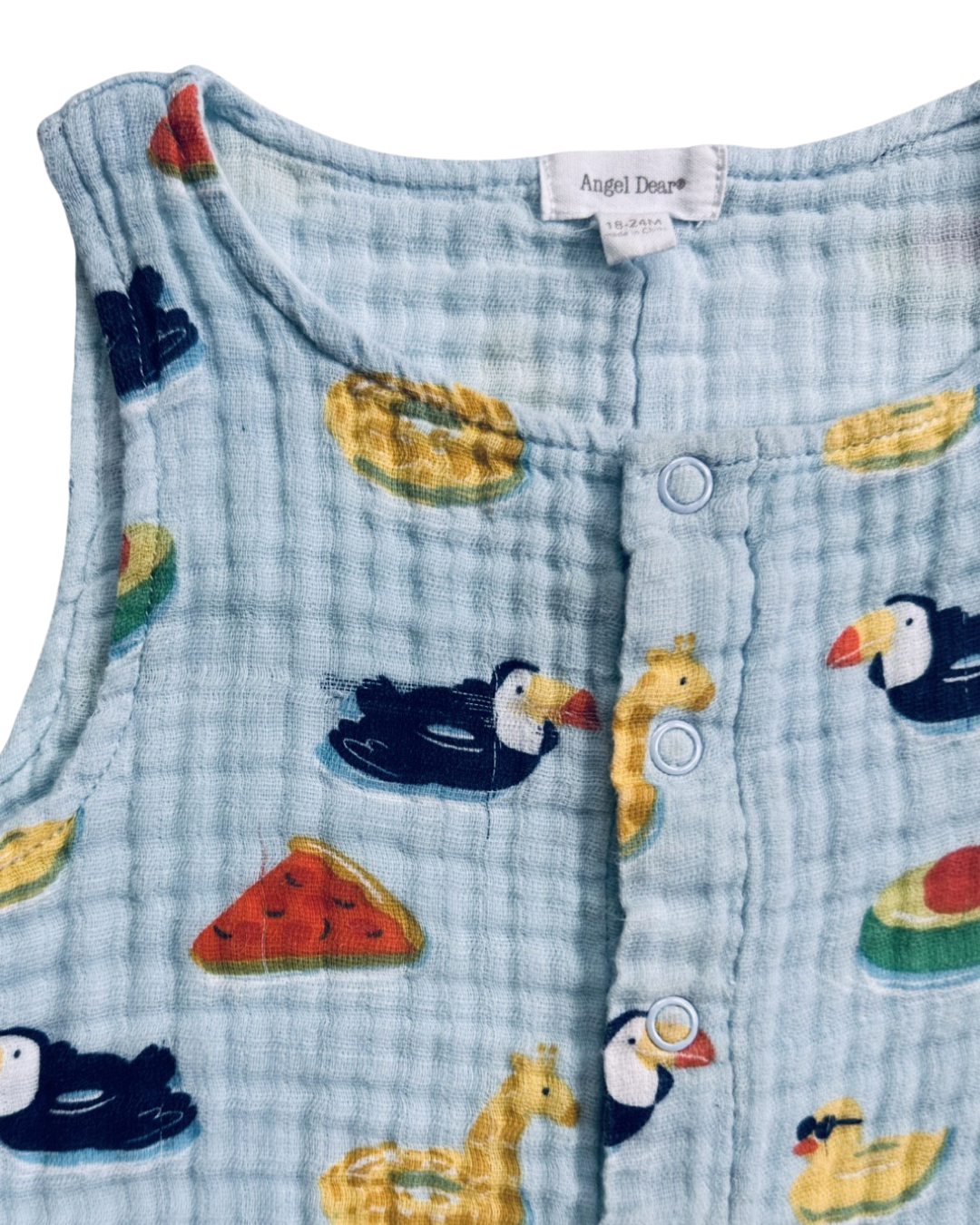 18M-24M Baby Boy Angel Dear Muslin Pool Floaties Shortie Romper