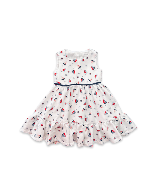 12M Baby Girl Savannah White Ruffle Bottom Sailboat Dress