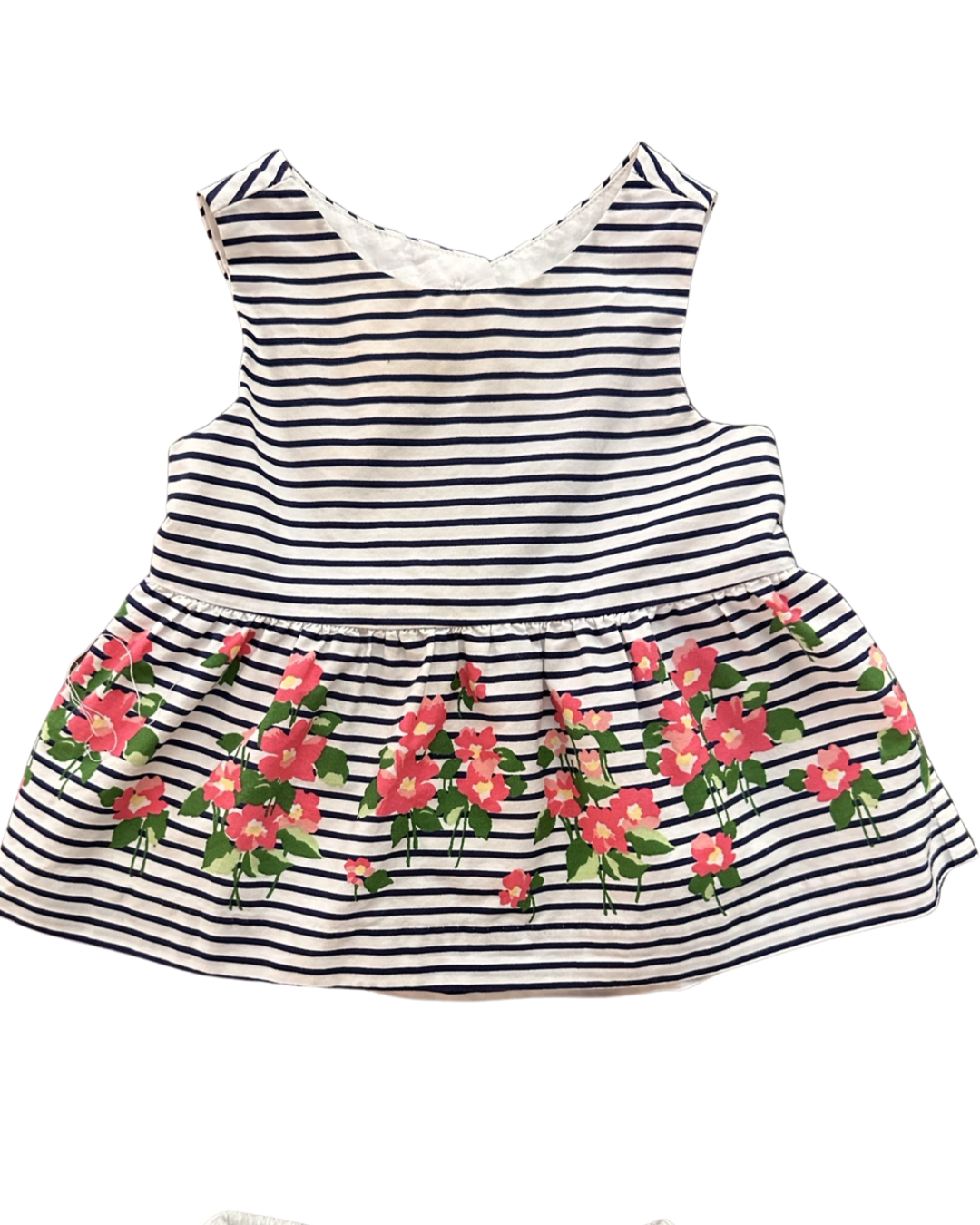 12M-18M Baby Girl Janie & Jack Navy White Striped Pink Floral Top with Matching Bloomers