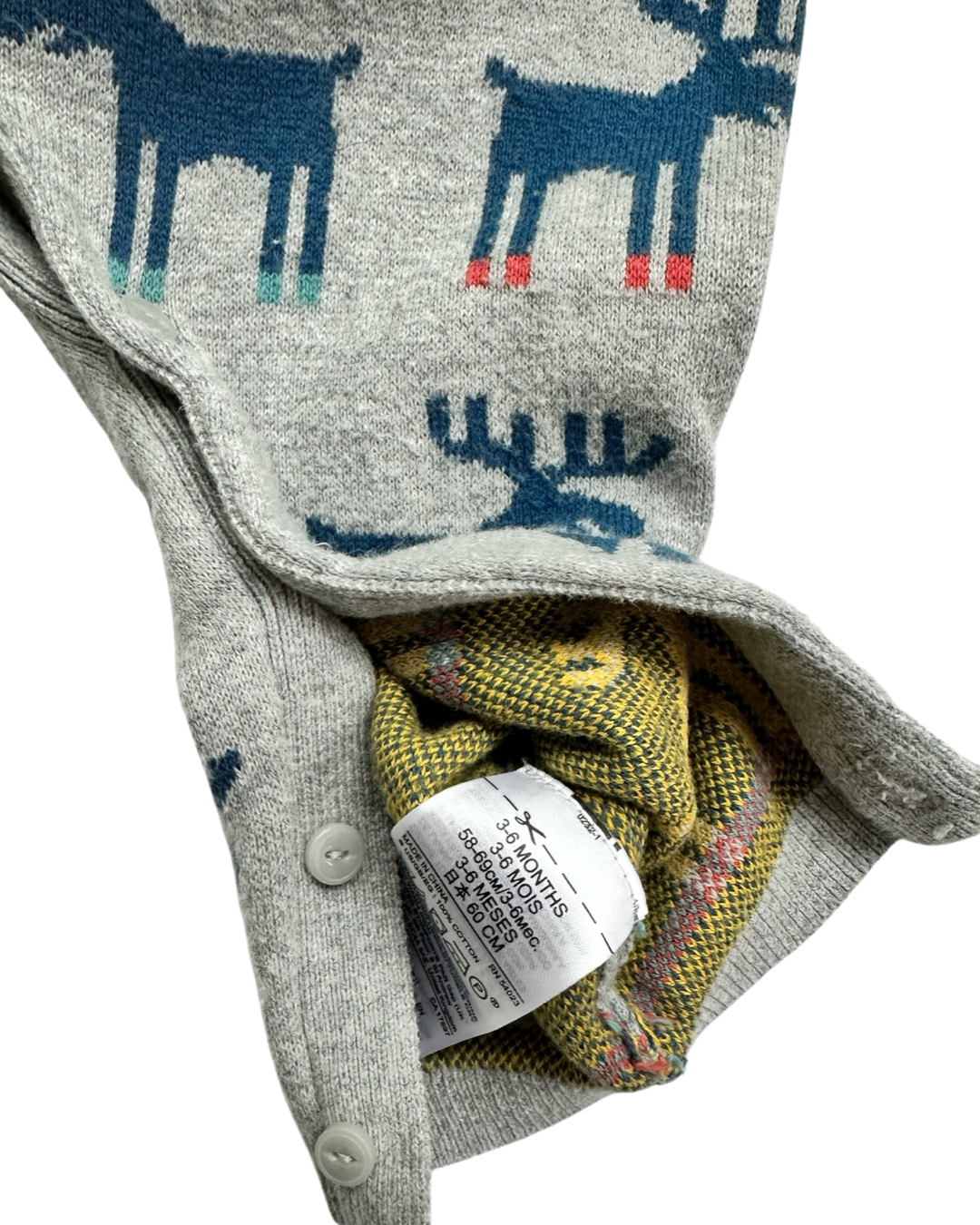 3-6M Baby Boy Baby Gap Gray Reindeer Sweater Romper