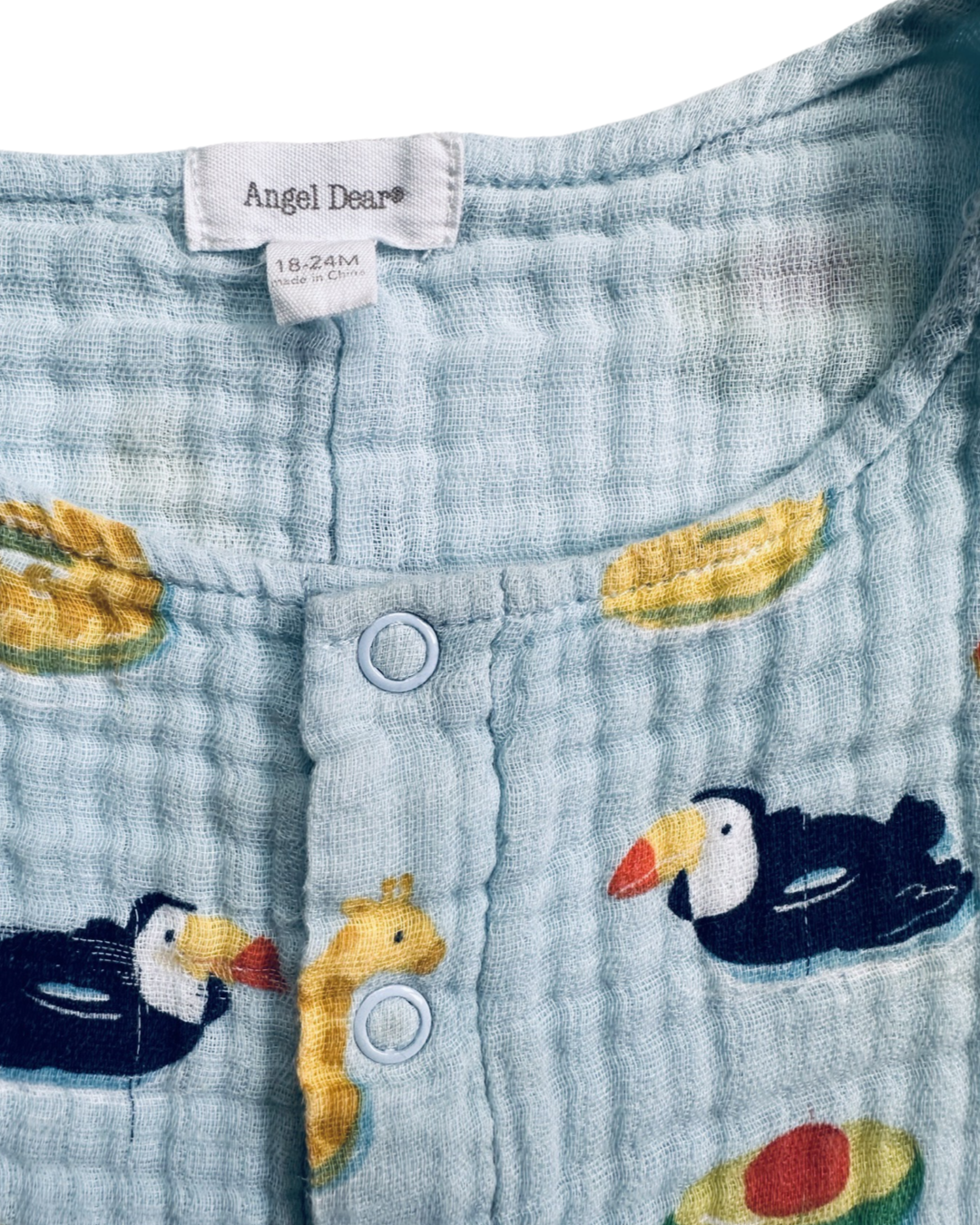 18M-24M Baby Boy Angel Dear Muslin Pool Floaties Shortie Romper