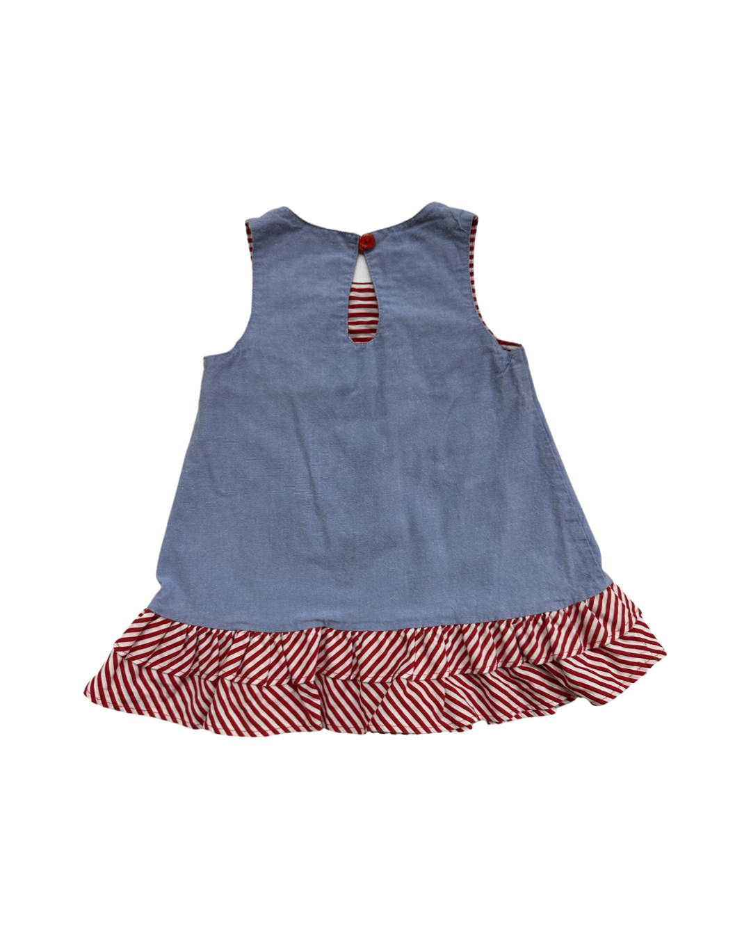 12M Baby Girl Bonnie Baby Chambray Patriotic Dress with Embroidered Fireworks and Red / White & Blue Bows