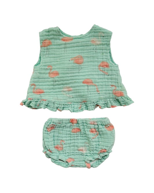 3-6M Baby Girl Angel Dear Aqua Pink Flamingo Swing Back Set