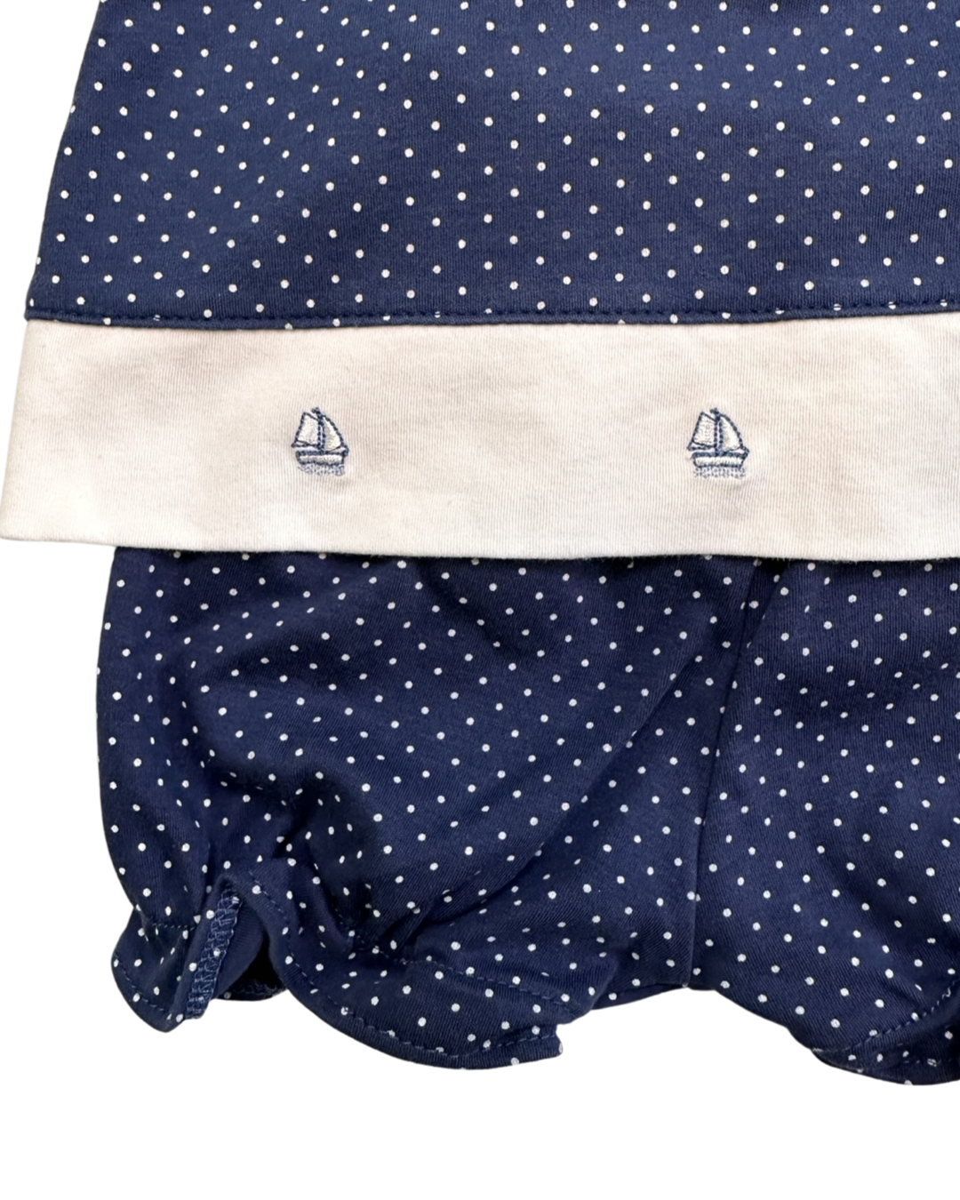 3-6M Baby Girl Kissy Kissy Navy / White Polka Dot Sailboat 2pc Set