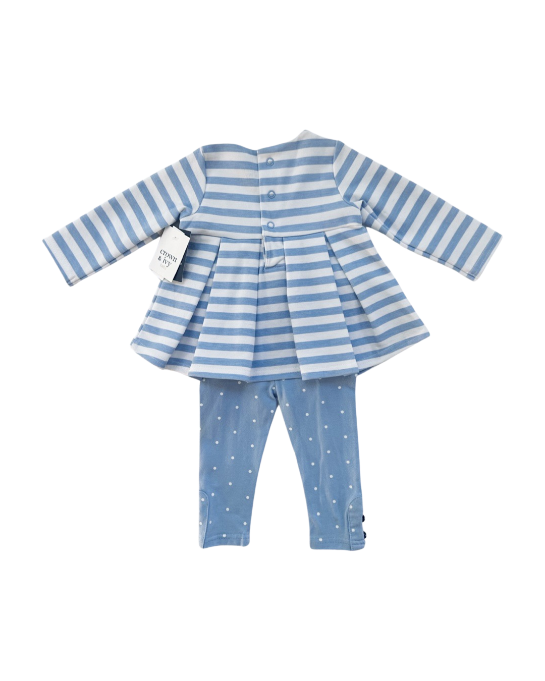 9M Baby Girl Crown & Ivy Blue Striped Long Sleeve Top with Matching Leggings Outfit